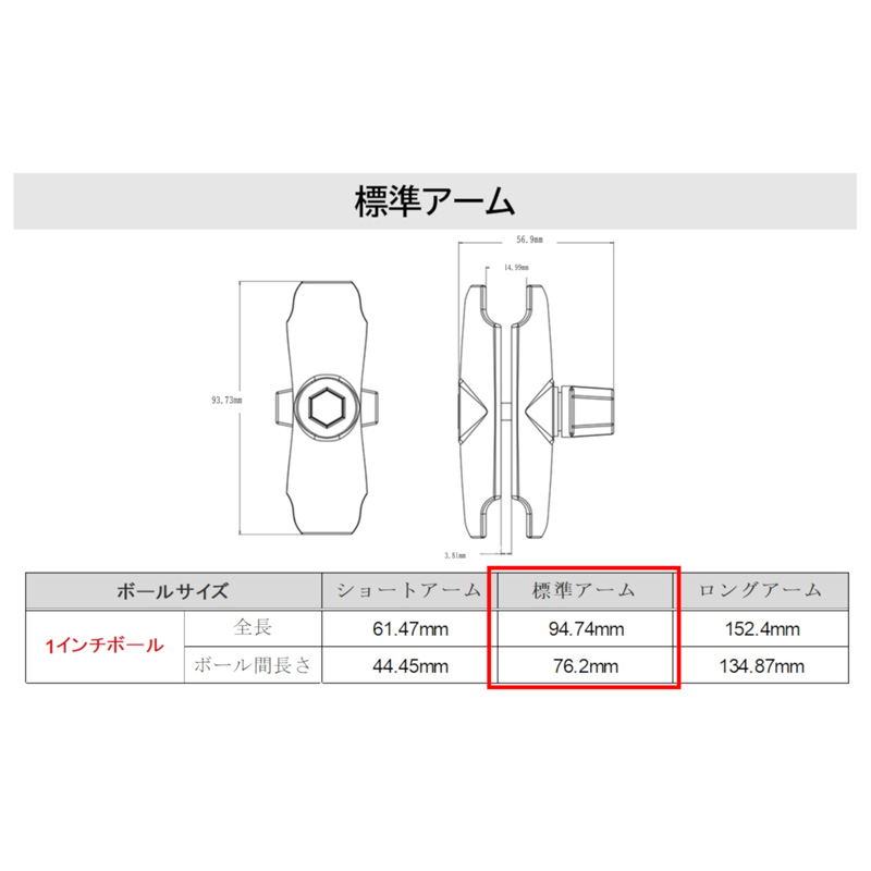 標準アーム 1インチボール用