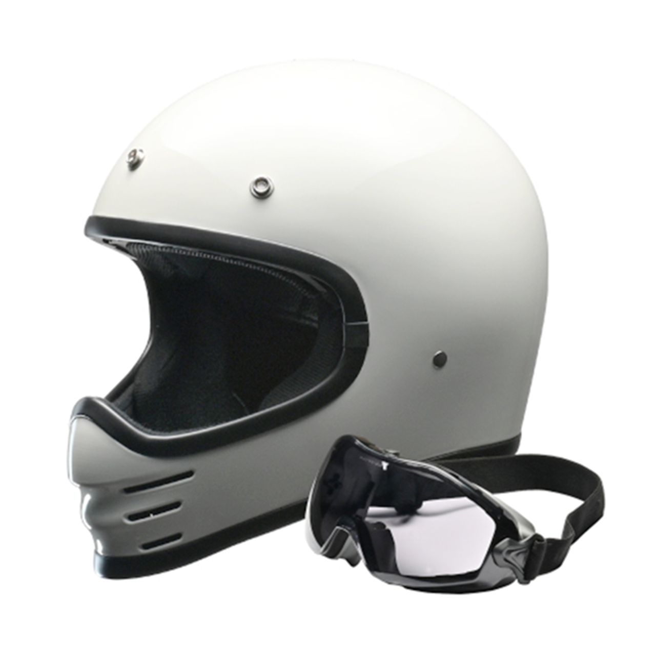 【SG規格】LEAD（リード）■RUDE スクランブラーヘルメット ホワイト サイズフリー(ゴーグル付属)