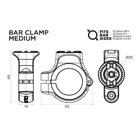 クアッドロック■360シリーズ ベースパーツ バークランプ ミディアム 【BASE】 Quad Lock