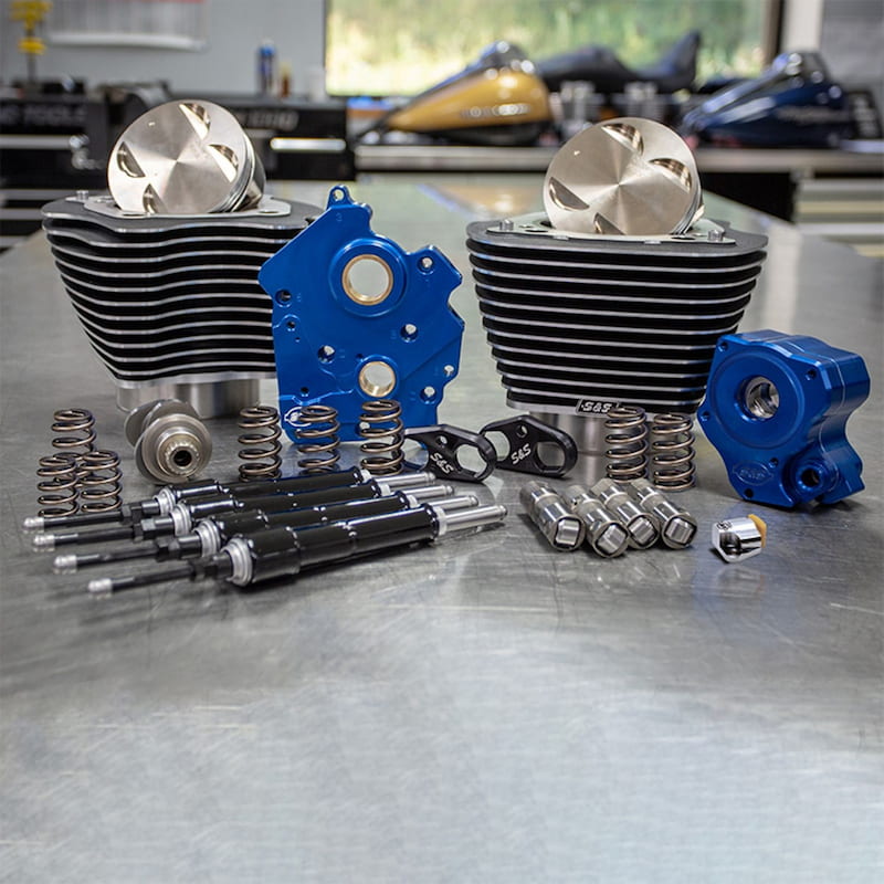 Power Package - 128 CI Water Cooled, Chain Drive, w/ Highlighted Fins and Chrome Pushrod Tubes, Wrinkle Black 2017-up M8 114