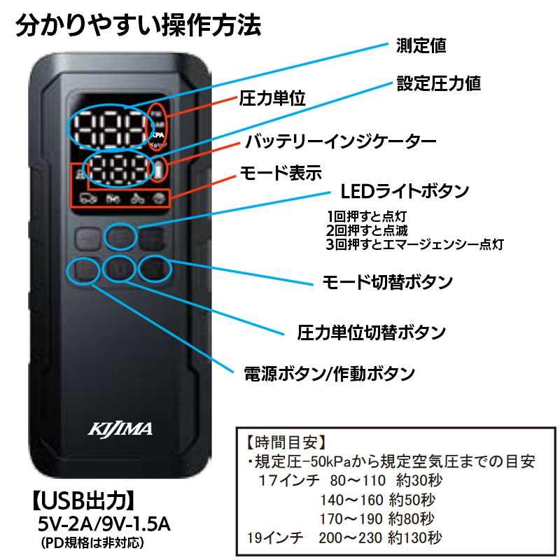 キジマ■ スマートエアポンプ JP03 電動空気入れ Kijima