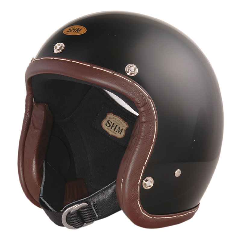 SHM■ Lot-104 ハンドステッチ ジェットヘルメット ブラック/ブラウンレザー （SG規格）