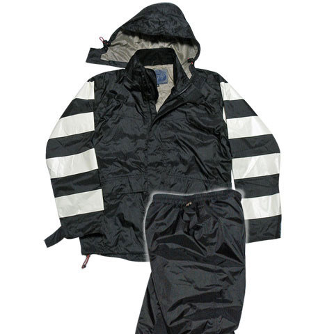 24 7 Custom Leathers バイク用プリズンレインスーツ 袖ボーダー アイボリー ブラック Headwayz Vin Age Tfr1401 パインバレー