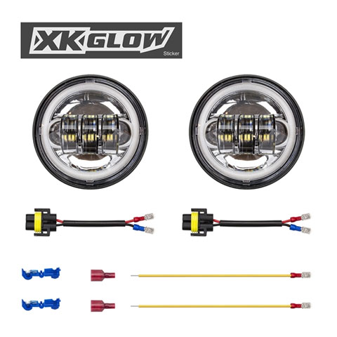 XKグロー■LED ドライビングライト（補助ライト）ウィンカー連動 クローム Xkglow Motorcycle LED Driving/Passing Lights with Turnsignal Halo Chrome XK042007