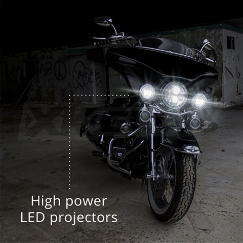 XKグロー■LED ドライビングライト（補助ライト）ウィンカー連動 クローム Xkglow Motorcycle LED Driving/Passing Lights with Turnsignal Halo Chrome XK042007